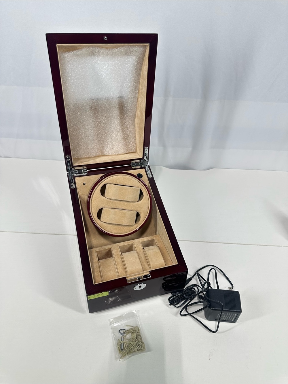 #508 Automatic Dual Watch Winder Wood Case w/ Japanese Motor + 3 Storage Slots